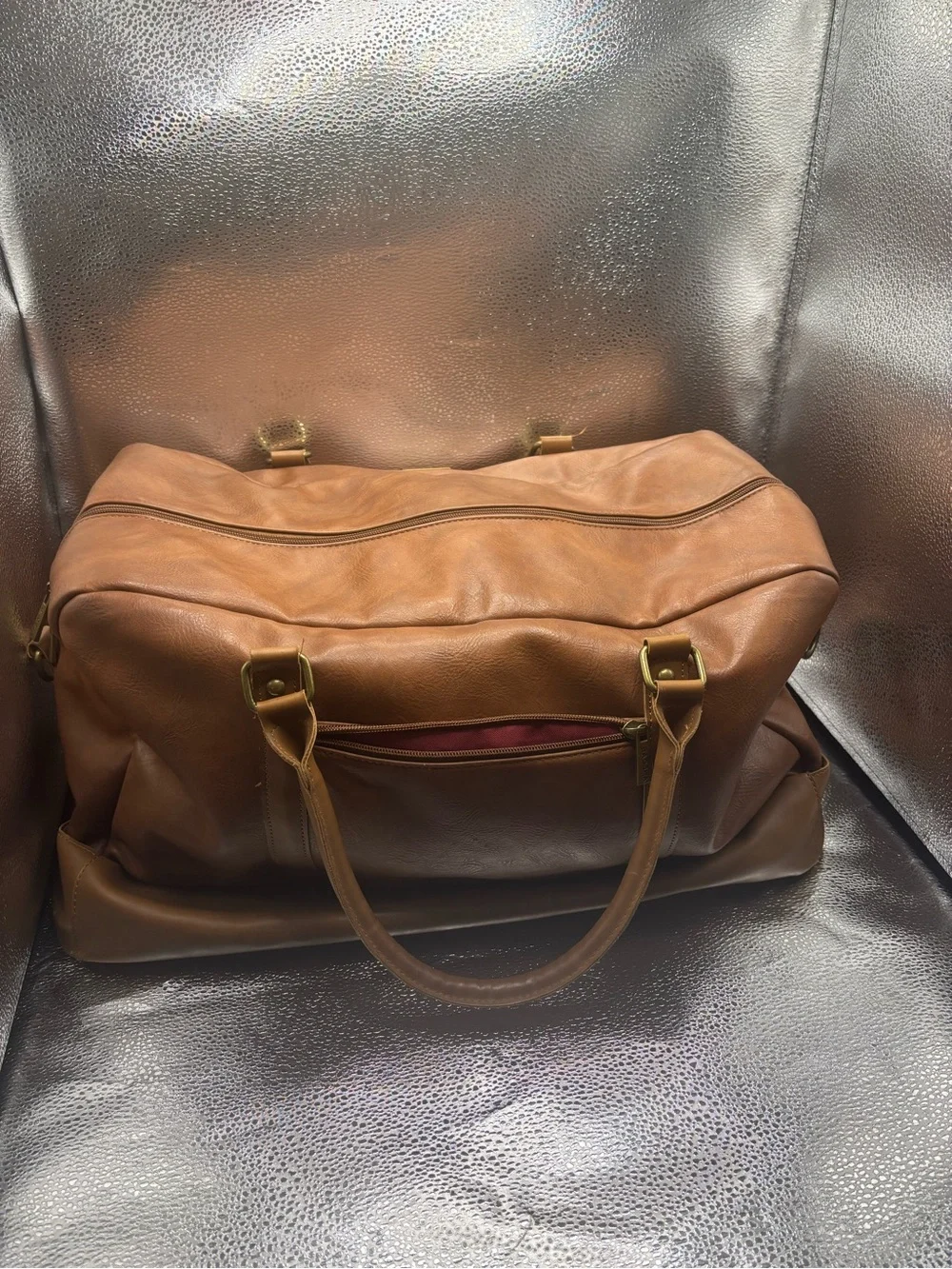 Men's Brown Leather-Style Duffel Bag – Weekend Travel Bag